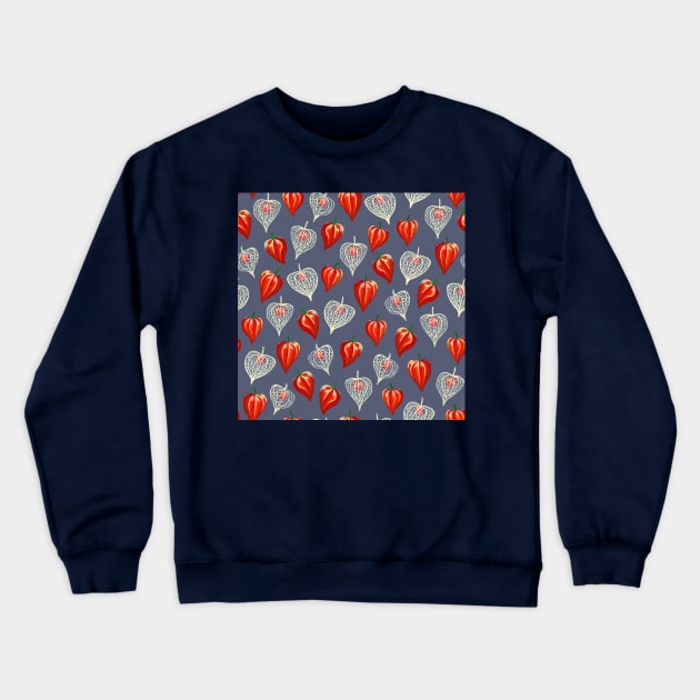 Chinese Lantern Plant in Gouache Crewneck Sweatshirt by paintedpansy